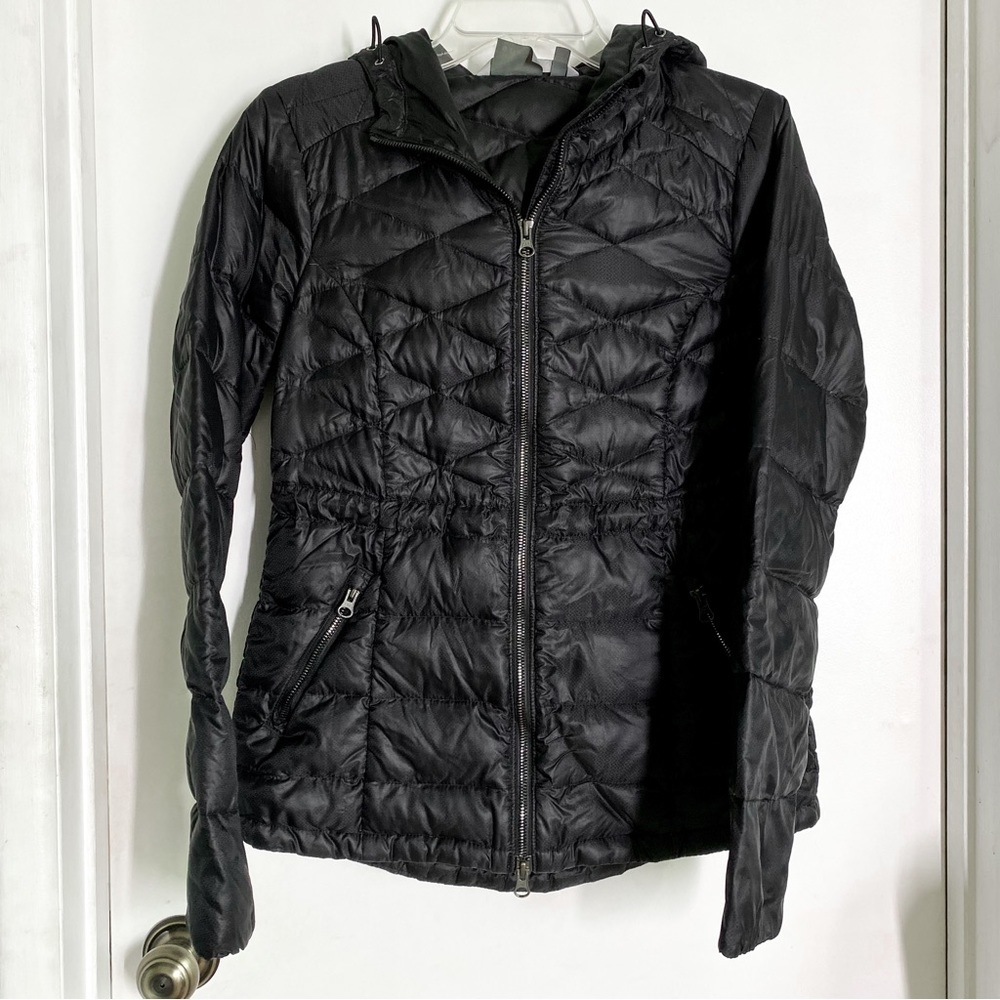 Athleta Black Goose Down Puffer Zip Up Jacket XS